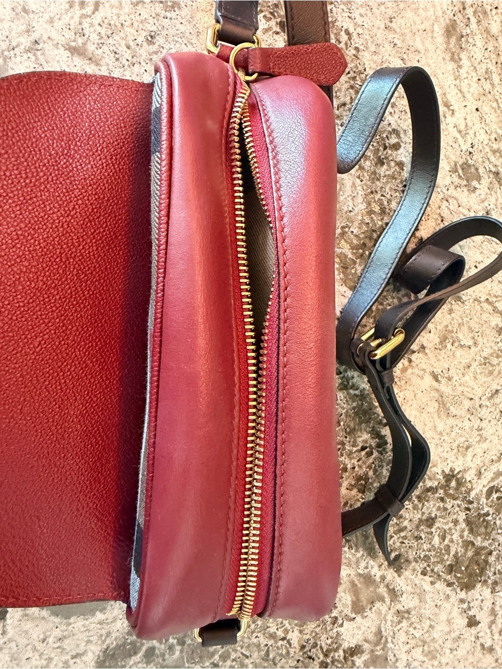 Burberry Burgundy Leather Crossbody with Vintage Check and Gold Hardware - Picture 9 of 16